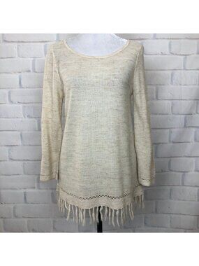 Joie Annalie Linen Blend Fringe Sweater Size XS Beige